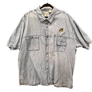 Fishing Shirt - Mens 4XL- Blue Denim Look - 100% Cotton - Embroidered Fish- SS